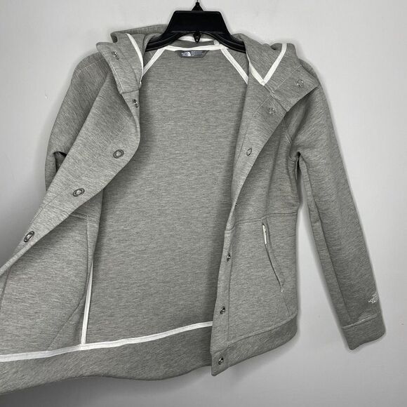 NORTH FACE Womens Neo Thermal Snap Hoodie Jacket EUC Heather Gray Knit Small S - Picture 6 of 12